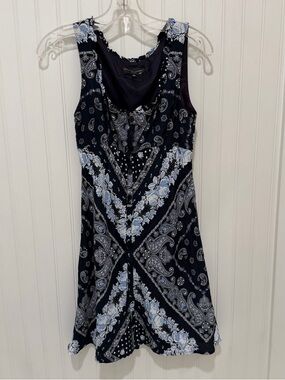 Nanette Lepore Navy & Light Blue Floral Bandana Print Dress Western Stagecoach 6